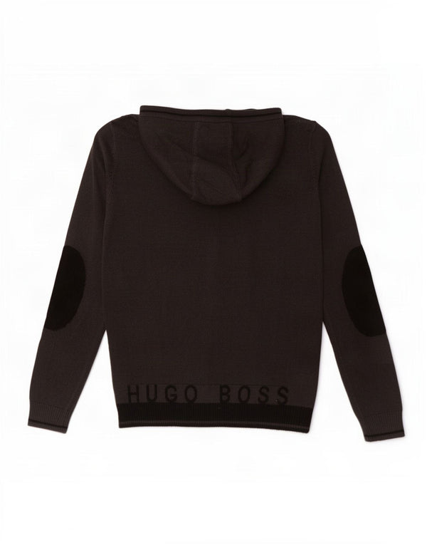 Maglione cardigan con cappuccio grafico da ragazzo Hugo Boss 9-10 anni in cotone grigio