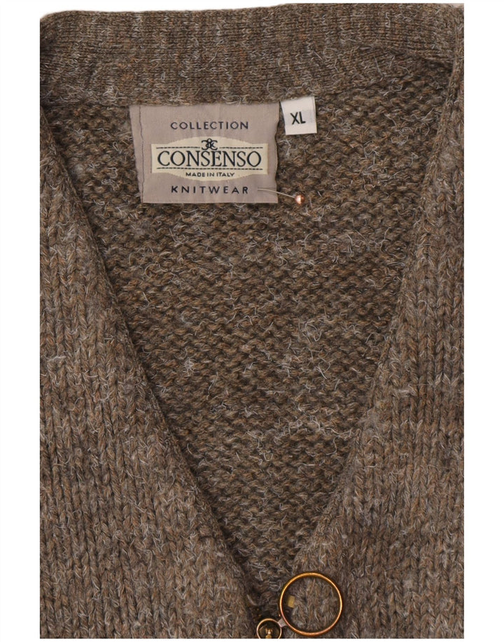 Maglione cardigan senza maniche da uomo CONSENSO XL Marrone geometrico