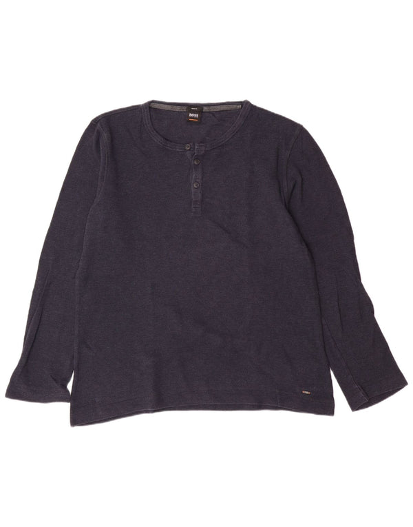 Top HUGO BOSS da uomo slim fit a maniche lunghe 2XL cotone blu navy