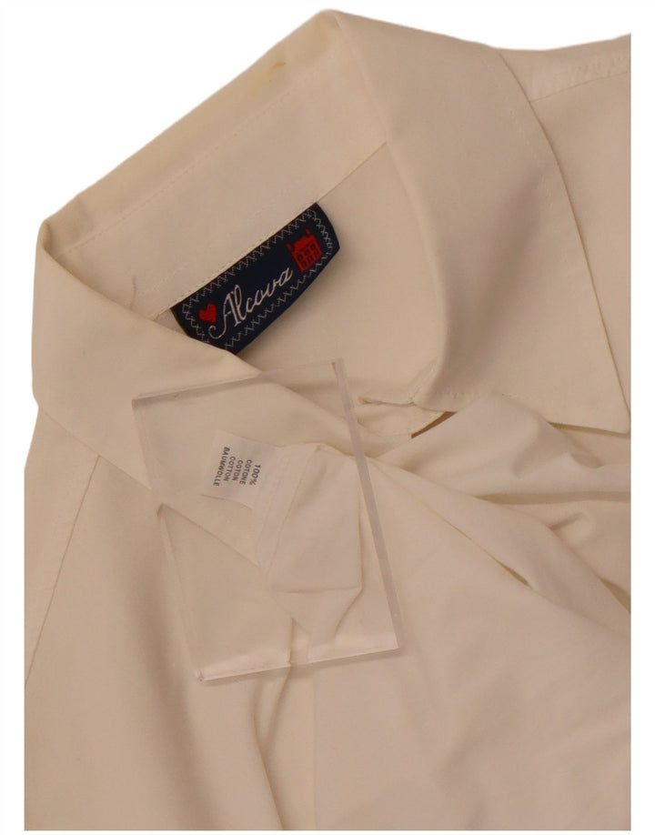 Camicia grafica da donna vintage UK 14 grande cotone bianco