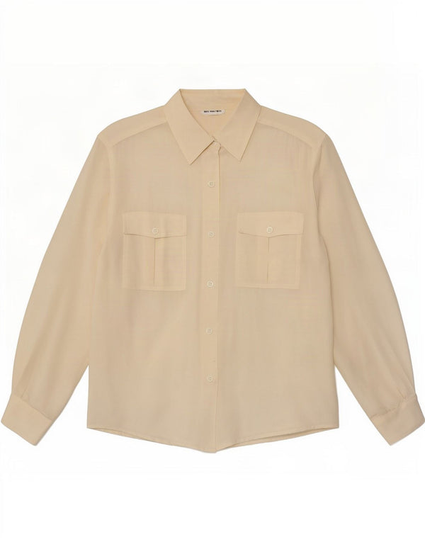Camicetta camicia vintage da donna UK 12 seta media bianco sporco