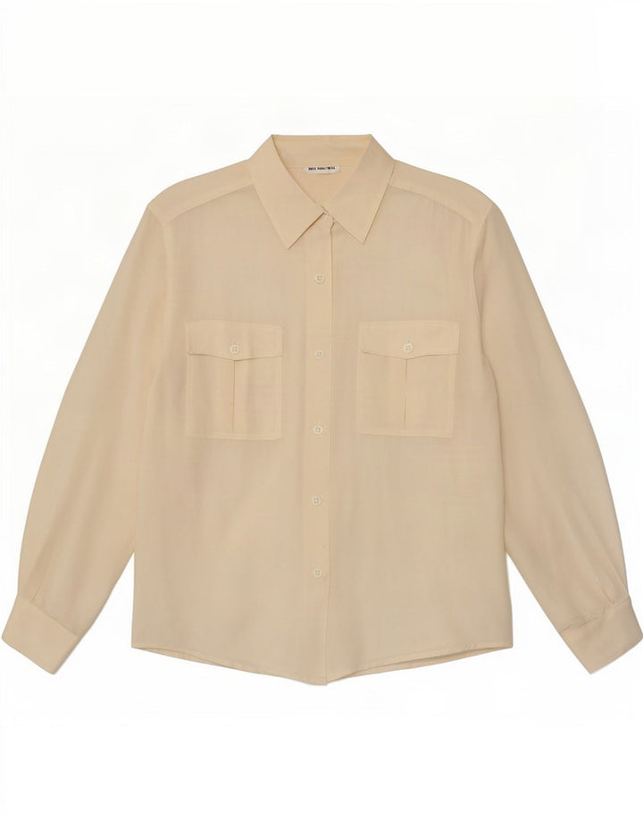 Camicetta camicia vintage da donna UK 12 seta media bianco sporco