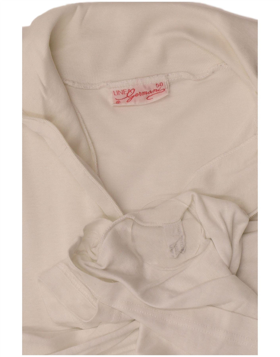Top vintage da donna con zip e collo a maniche lunghe UK 12 cotone bianco medio
