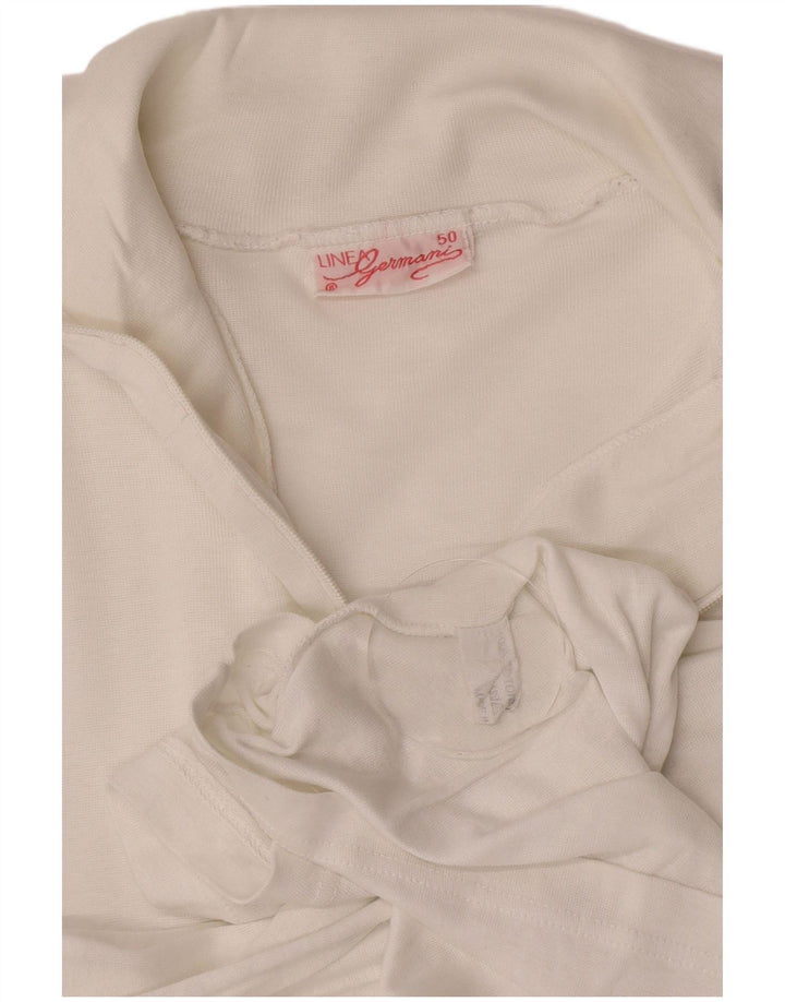 Top vintage da donna con zip e collo a maniche lunghe UK 12 cotone bianco medio