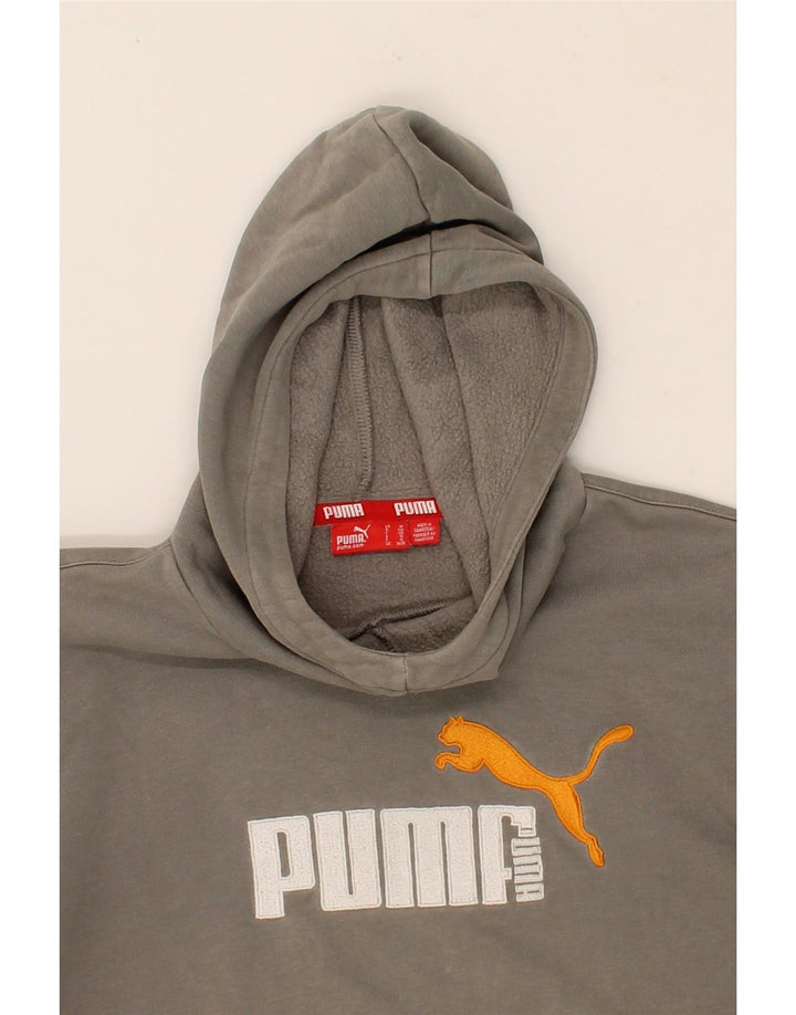 PUMA Boys Graphic Hoodie Jumper 9-10 Years Medium Grey Cotton Vintage Puma and Second-Hand Puma from Messina Hembry 