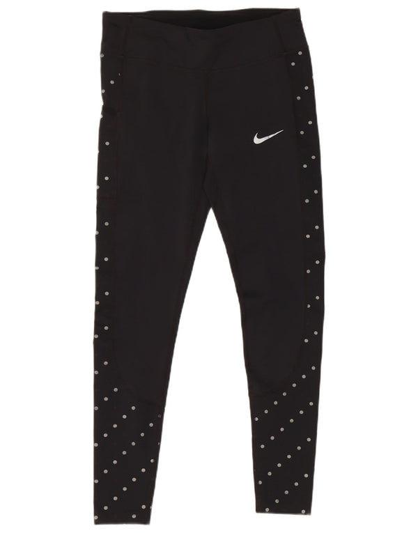 Nike Womens Dri Fit Leggings UK 10 Small Black Polka Dot Polyester
