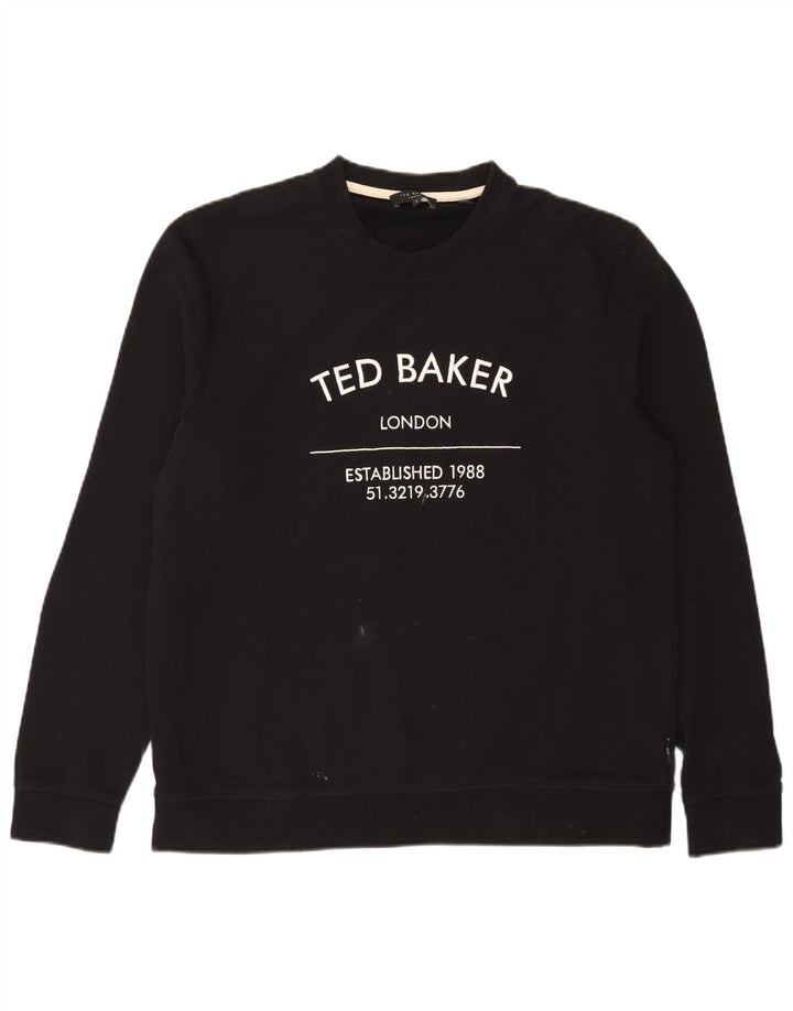 Ted Baker Felpa grafica da uomo Maglione taglia 4 grande cotone nero