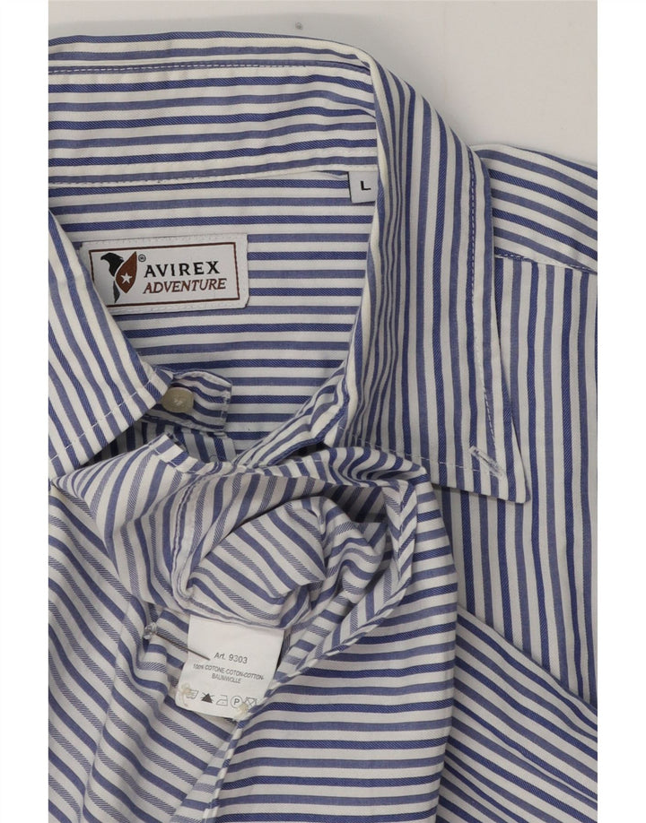 Camicia Uomo Avirex Large Blu Gessato in Cotone