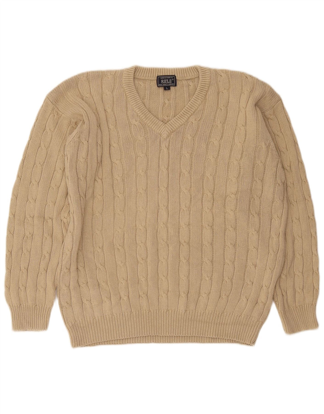 Maglione da uomo con scollo a V Rifle, grande, in cotone beige