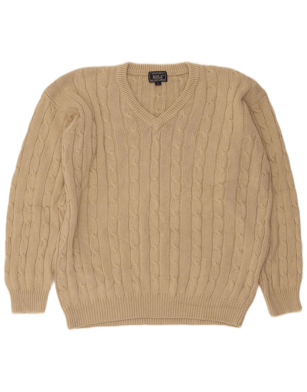 Maglione da uomo con scollo a V Rifle, grande, in cotone beige