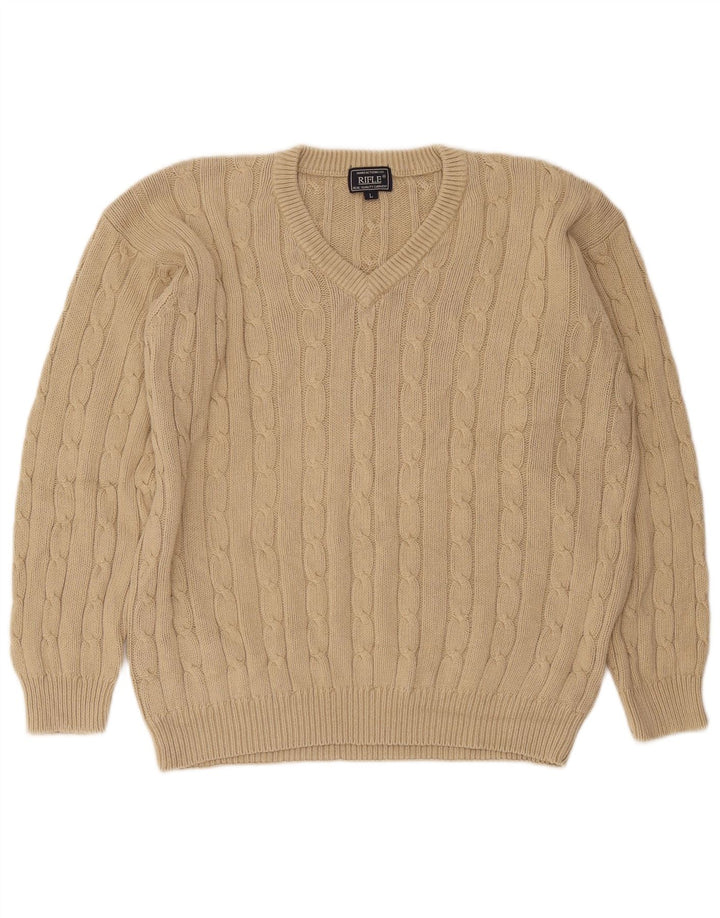 Maglione da uomo con scollo a V Rifle, grande, in cotone beige