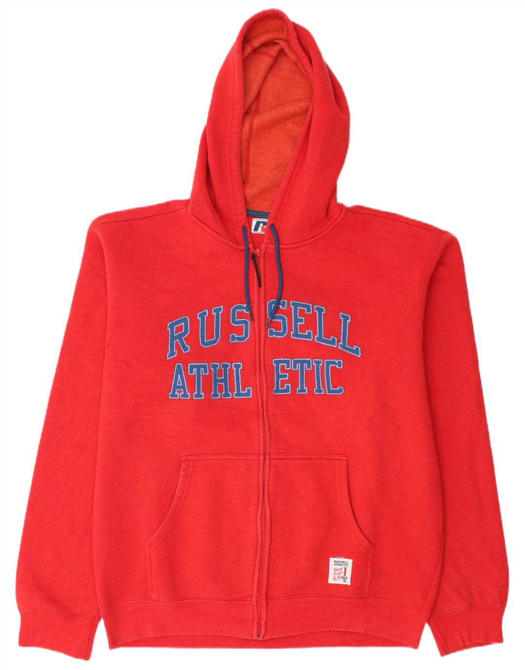 RUSSELL ATHLETIC Maglione con cappuccio e zip grafica da uomo grande in cotone rosso
