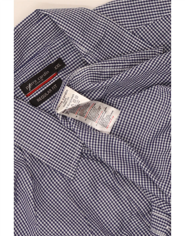 PIERRE CARDIN Camicia da uomo vestibilità regolare 2XL Poliestere a quadretti blu
