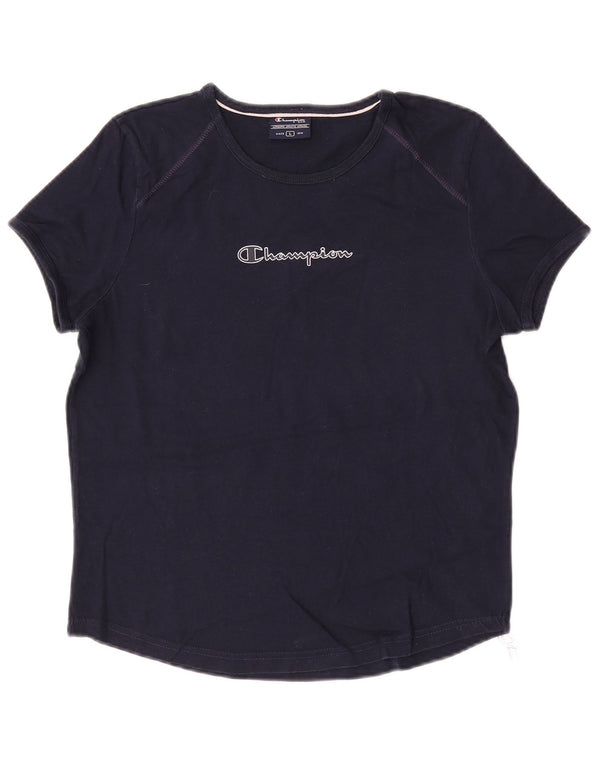 T-shirt grafica da donna Champion Top UK 14 Large in cotone blu navy