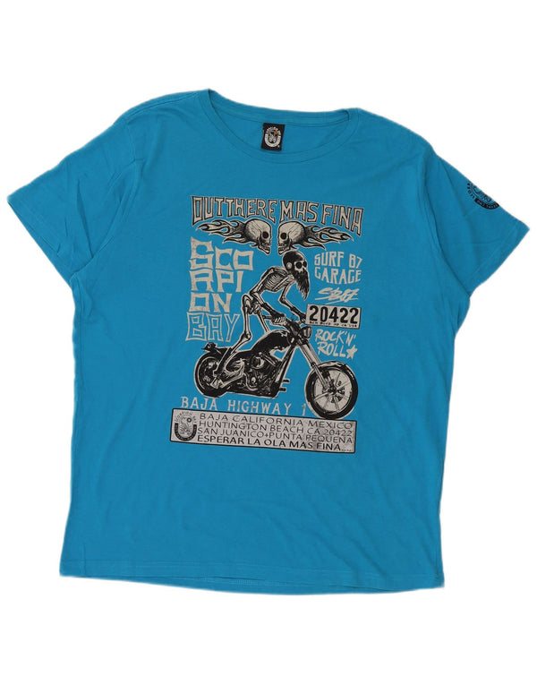 T-shirt grafica da uomo Scorpion Bay Top grande in cotone blu