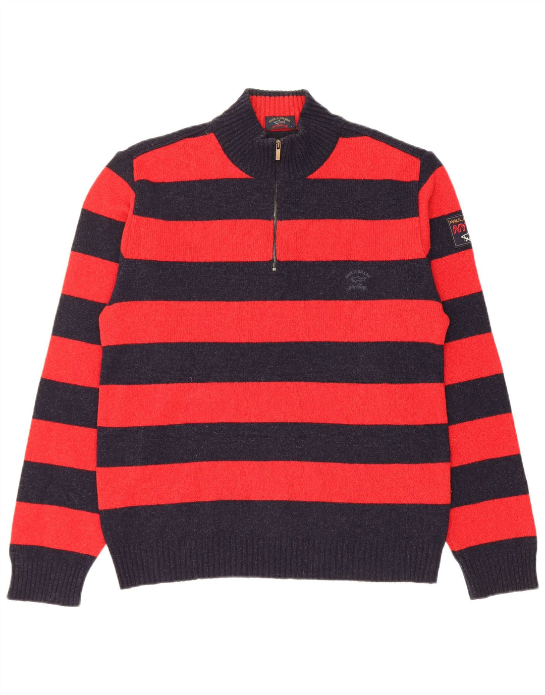 Paul & Shark Maglione da uomo con collo con zip da yachting, maglione a righe blu navy medio