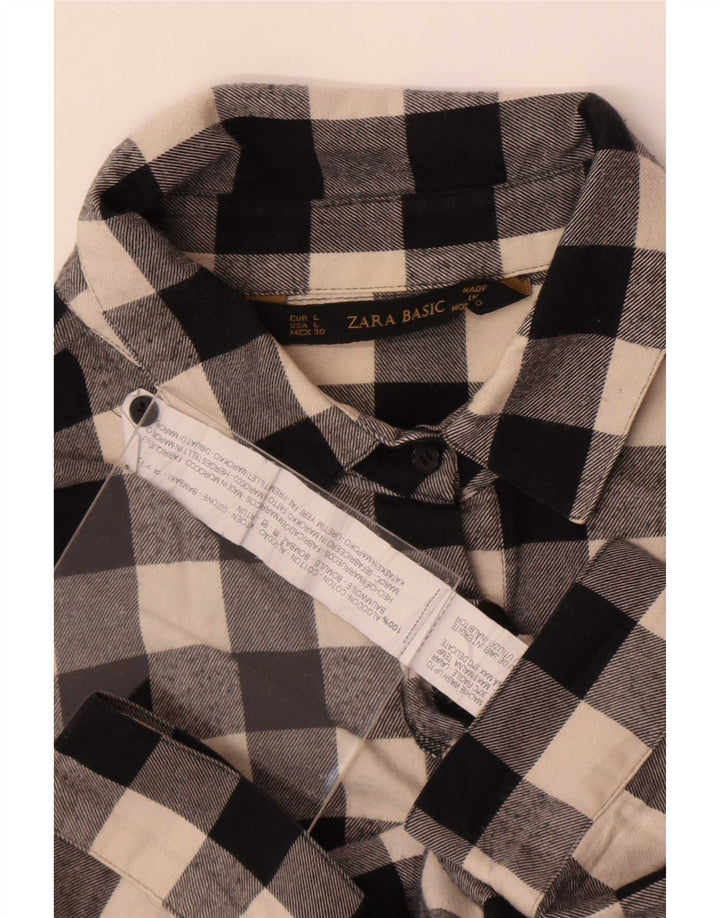 Camicia da donna Zara UK 14 Large in cotone a quadretti nero