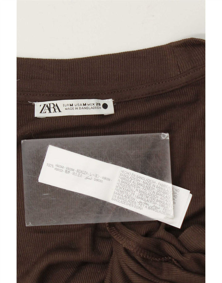 T-shirt Zara da donna Top UK 14 viscosa marrone medio