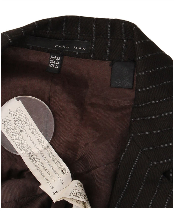 Giacca blazer da uomo a 2 bottoni Zara EU 54 XL lana gessata marrone