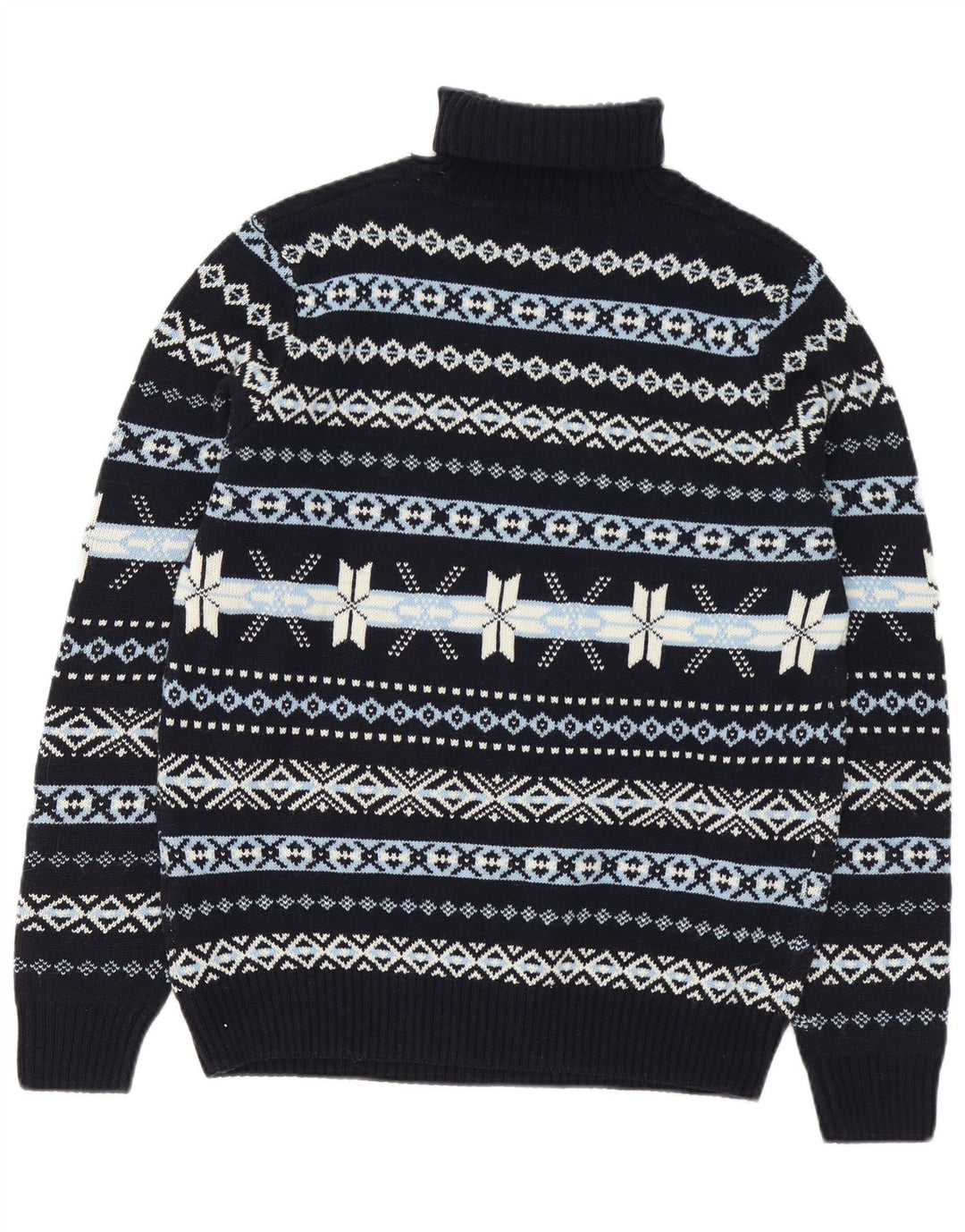 GUTTERIDGE Maglione da uomo con collo alto e maglione XL in lana Fair Isle blu navy