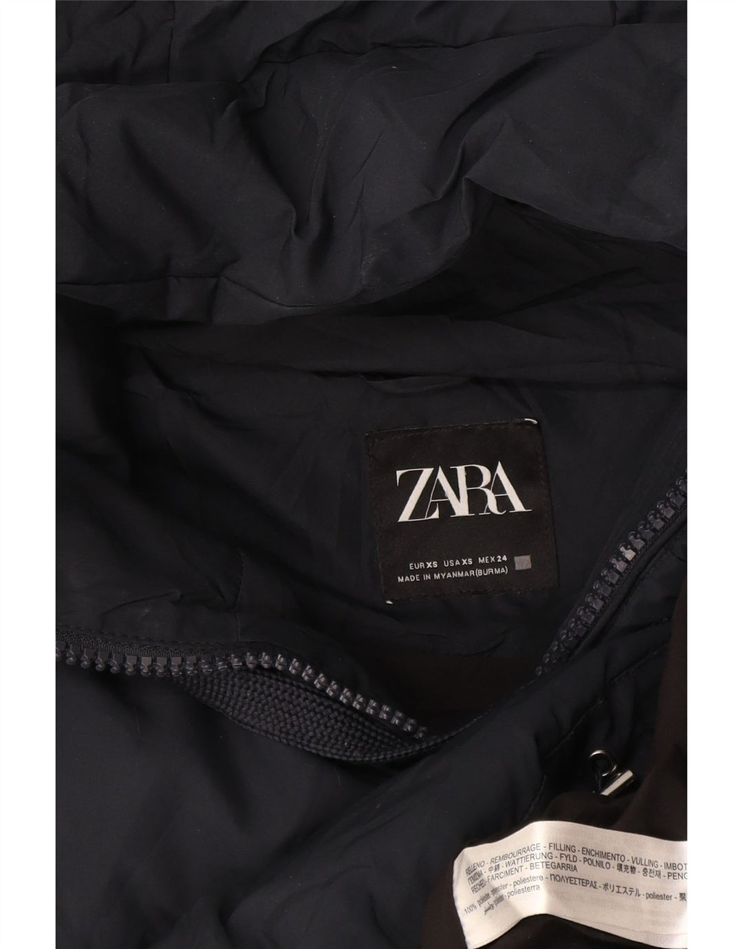 Giacca imbottita con cappuccio corta oversize da donna Zara UK 6 XS poliestere blu navy
