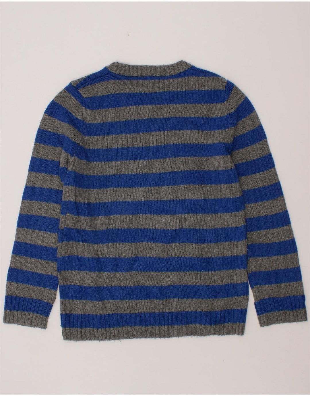 BENETTON Boys Crew Neck Jumper Sweater 7-8 Years Medium Blue Striped Vintage Benetton and Second-Hand Benetton from Messina Hembry 