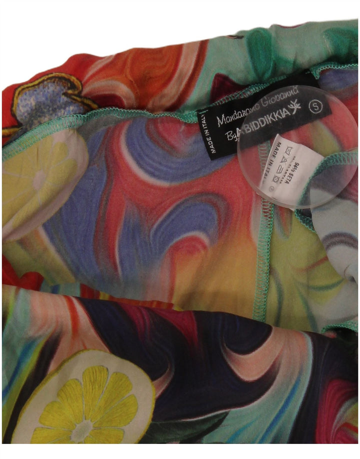 Pantaloni a zampa d'elefante vintage da donna con motivo astratto piccoli W26 L29 multicolore