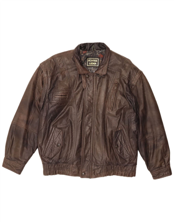 Giacca in pelle vintage da uomo EU 48 in pelle marrone medio
