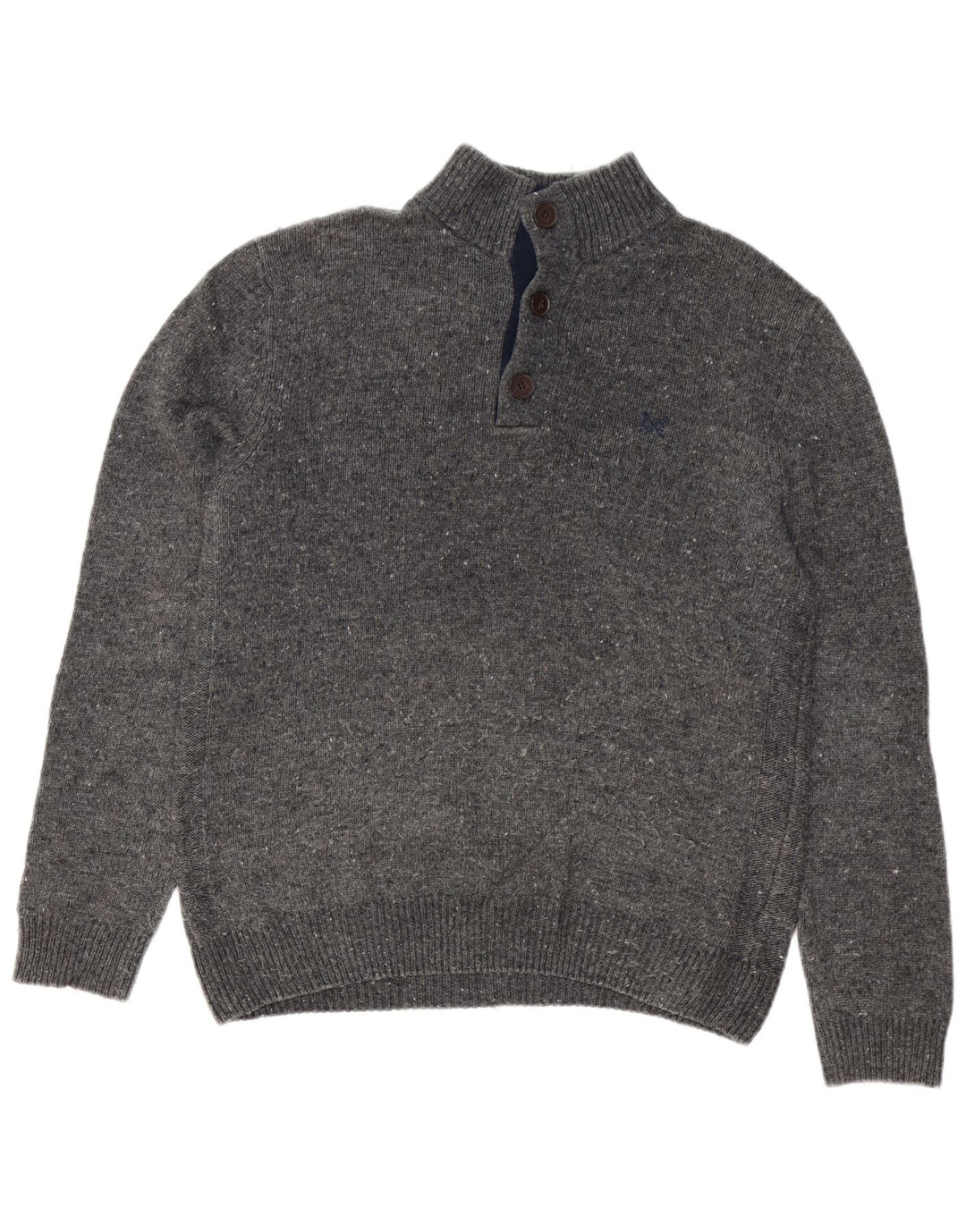 Crew Clothing Maglione da uomo con bottoni e collo in lana d'agnello screziata grigio medio