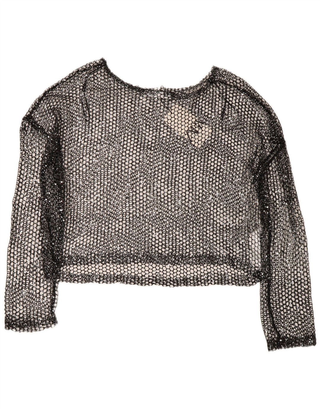 Top corto corto all'uncinetto oversize da donna Zara UK 14 grande poliestere nero