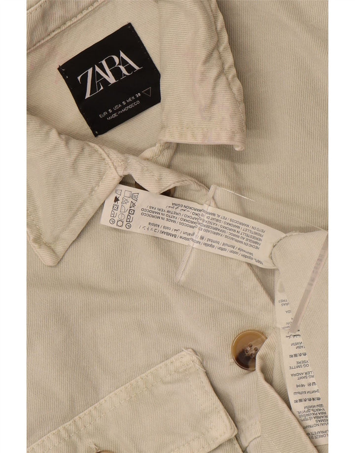 Giacca corta in denim da donna Zara UK 10 piccola in cotone bianco sporco