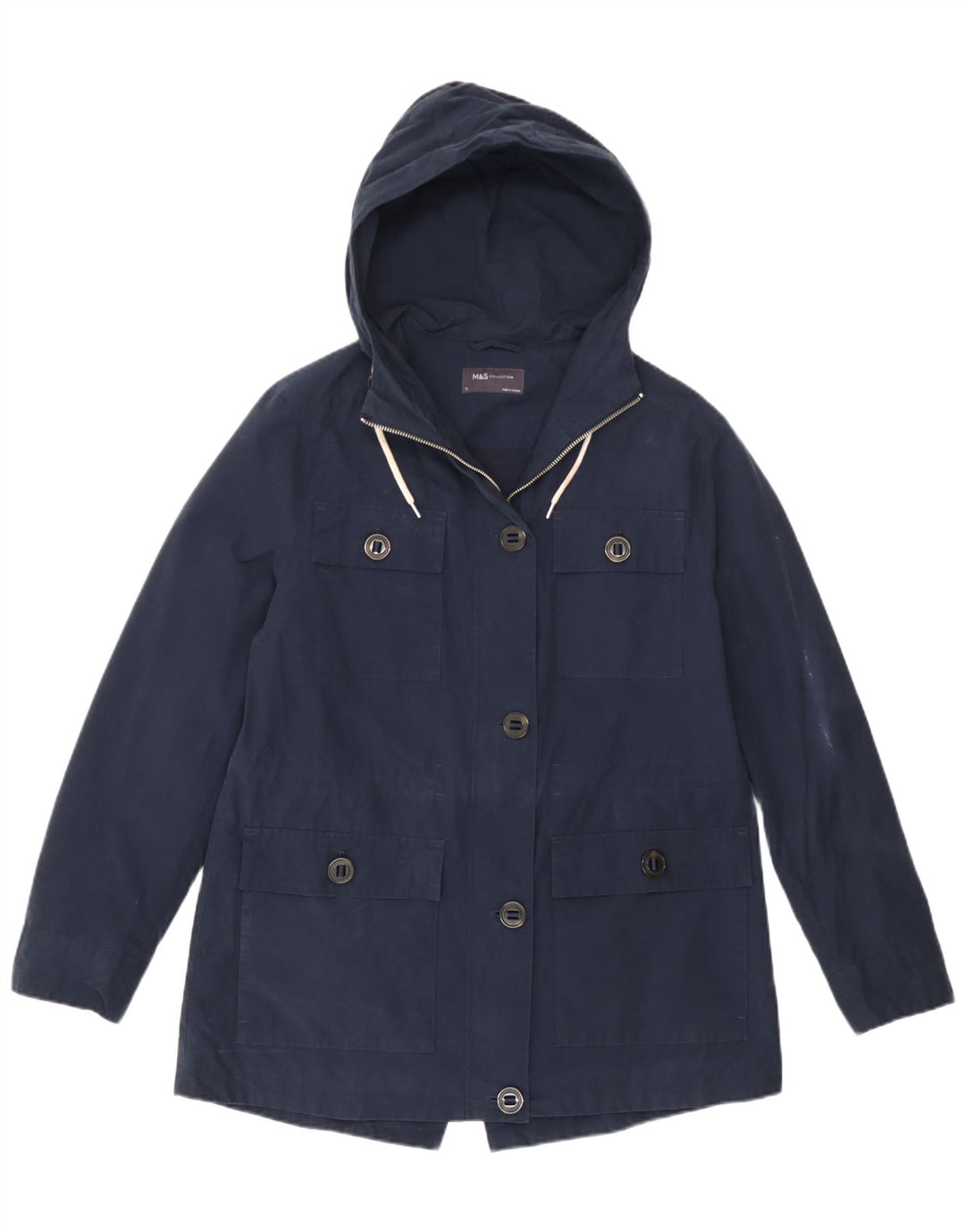 Giacca pratica con cappuccio da donna Marks & Spencer UK 12 medio cotone blu navy