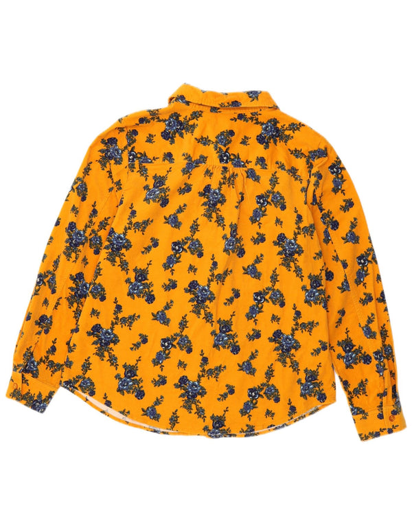 Camicia da donna in velluto a coste Denim & Co UK 16 grande cotone floreale giallo