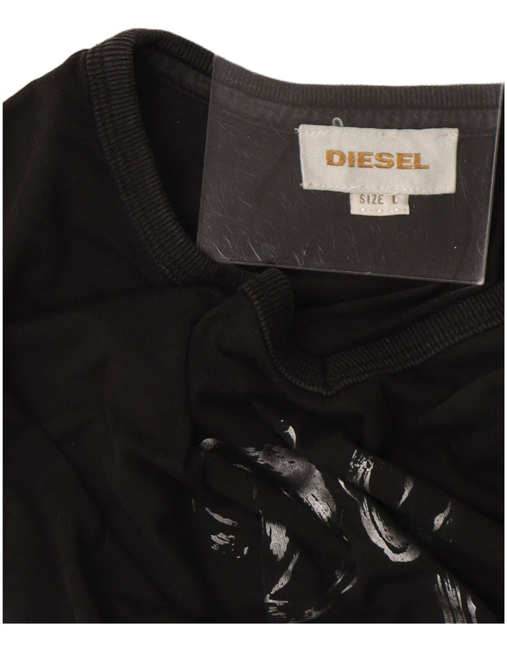 DIESEL Top grafico da donna a maniche lunghe UK 16 Large Nero