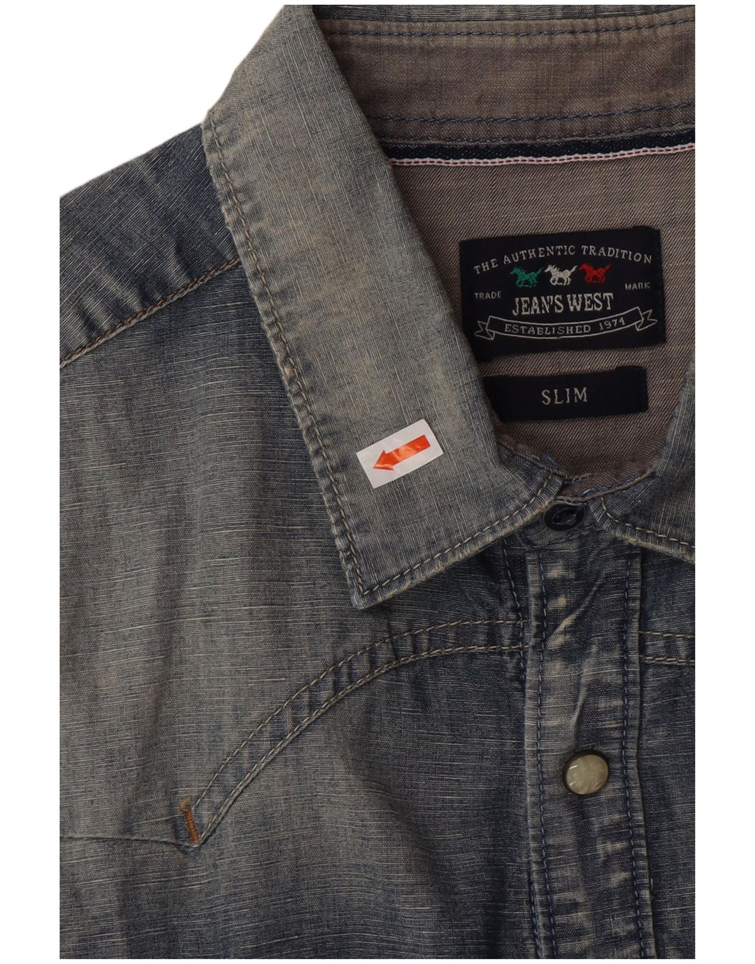VINTAGE Mens Slim Denim Shirt Medium Blue Cotton