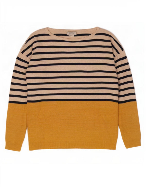 Maglione maglione con scollo a barca da donna Fat Face UK 10 piccolo a righe gialle