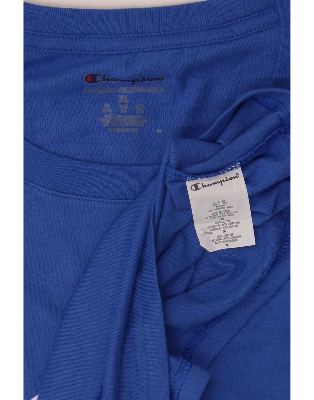 T-shirt grafica da uomo Champion Top XL in cotone blu