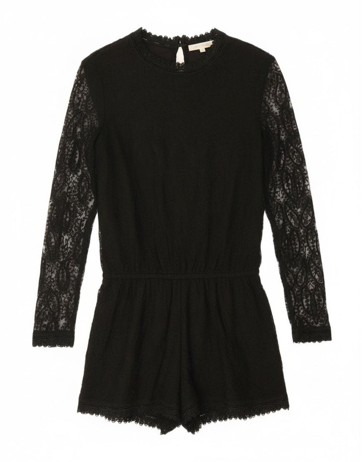 Tutina corta a maniche lunghe da donna Zara UK 10 piccola poliestere nero con motivo cachemire
