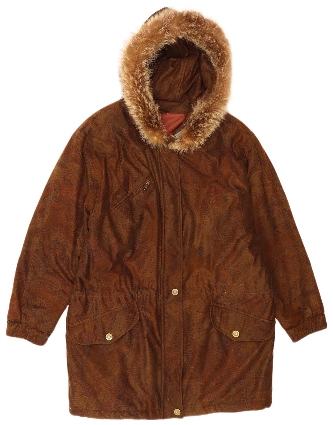 Cappotto vintage da donna oversize con cappuccio, giacca a vento EU 42 grande marrone