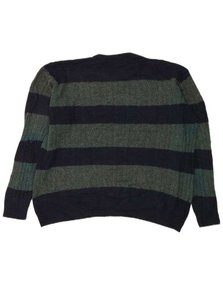 Maglione maglione girocollo da uomo Marks & Spencer XL lana a righe verdi