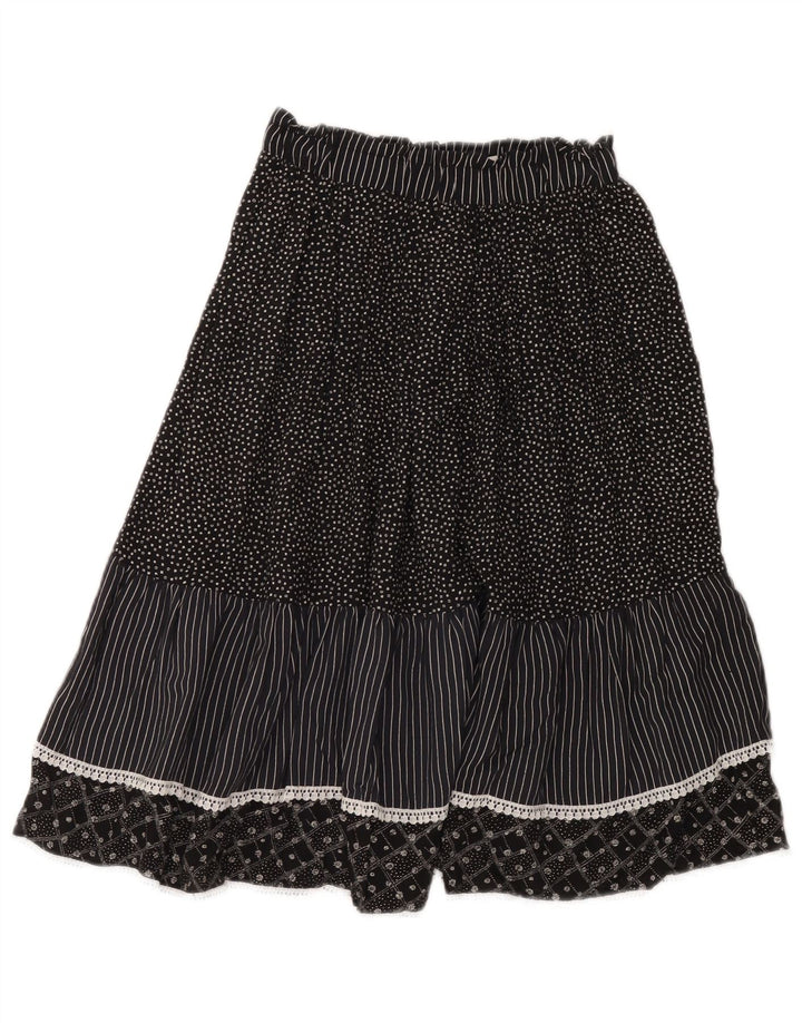 Gonna a strati vintage da donna IT 44 media W32 viscosa maculata nera