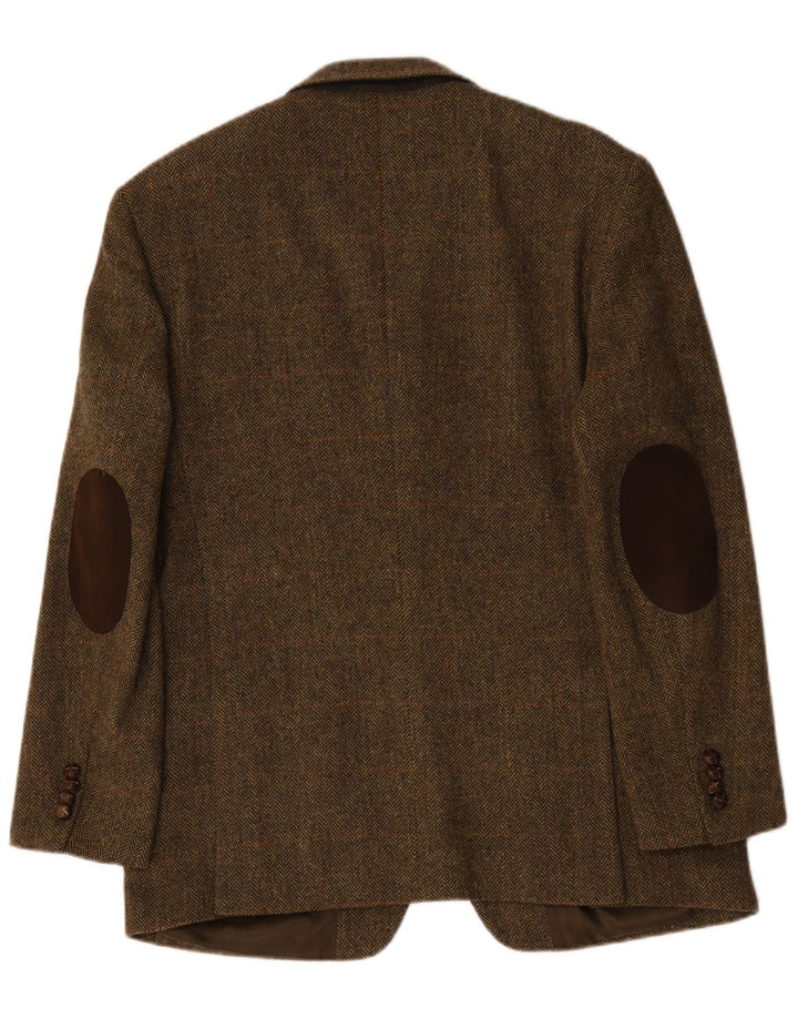 Giacca blazer vintage da uomo a 3 bottoni IT 52 XL Lana a spina di pesce kaki