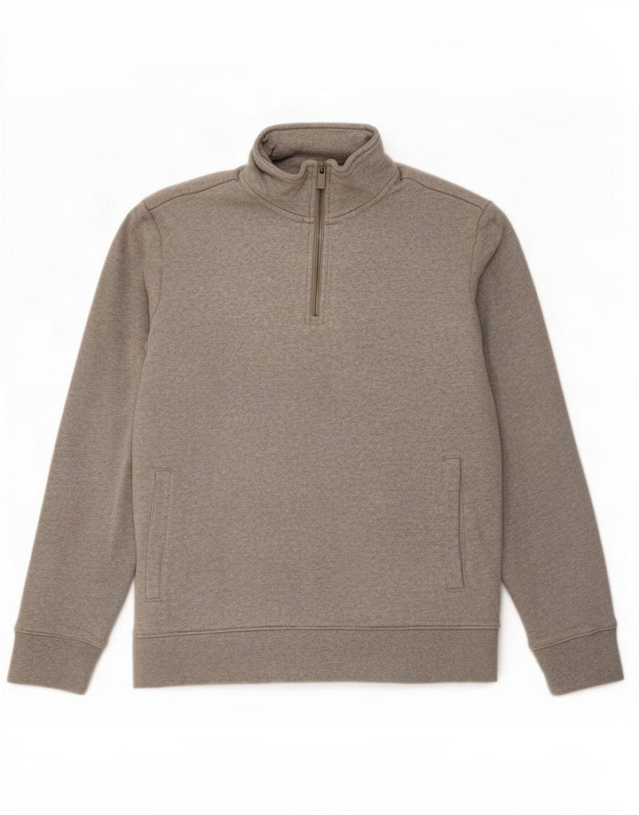 Felpa da uomo Marks & Spencer con zip e collo, grande, in cotone grigio