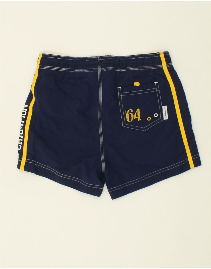 CHAMPION Boys Graphic Sport Shorts 9-10 Years Medium Navy Blue Colourblock Vintage Champion and Second-Hand Champion from Messina Hembry 