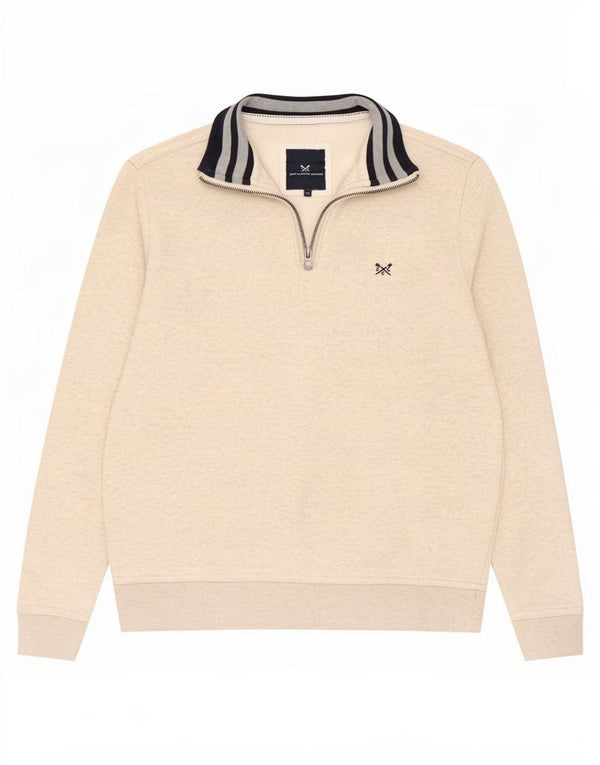 Crew Clothing Felpa da uomo con collo con zip Maglione in cotone chiazzato beige medio