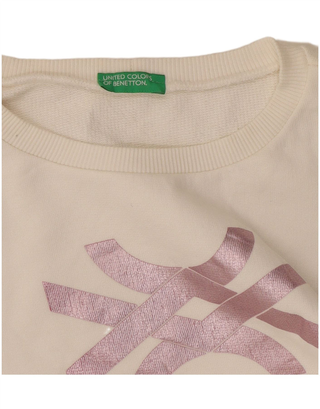 Felpa grafica da donna Benetton Maglione UK 10 Small Bianco