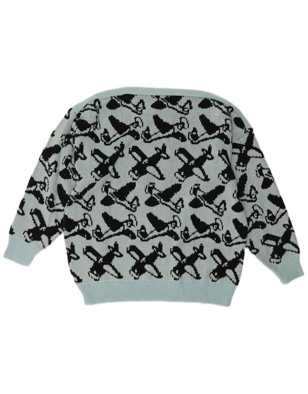 Maglione da donna vintage con motivo astratto con scollo a barca, EU 40, blu medio