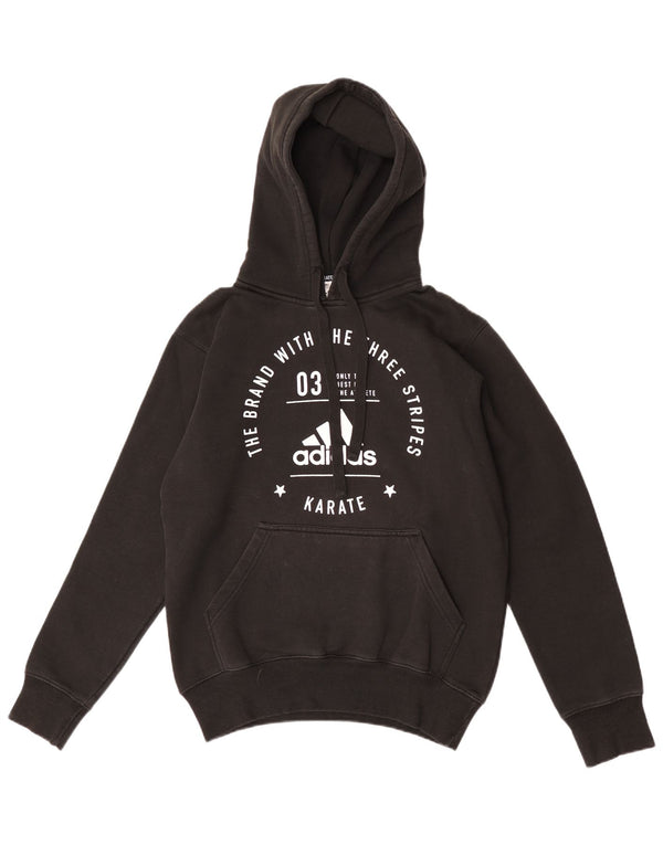 Felpa con cappuccio grafica Adidas da uomo a tre strisce, cotone nero medio