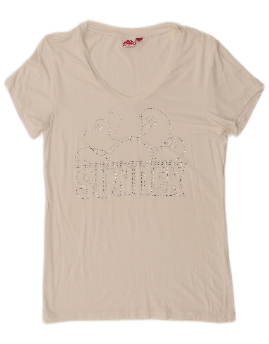 T-shirt grafica da donna SUNDEK Top UK 14 grande bianca