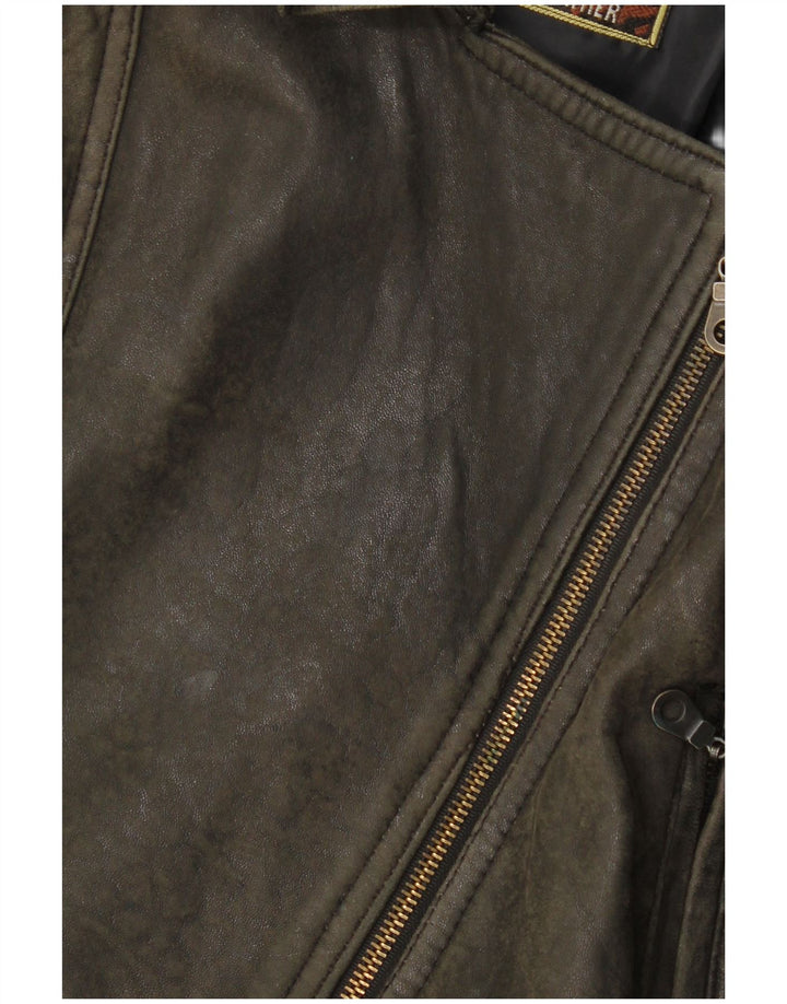 Giacca da motociclista oversize in pelle da donna vintage UK 10 Piccola pelle marrone